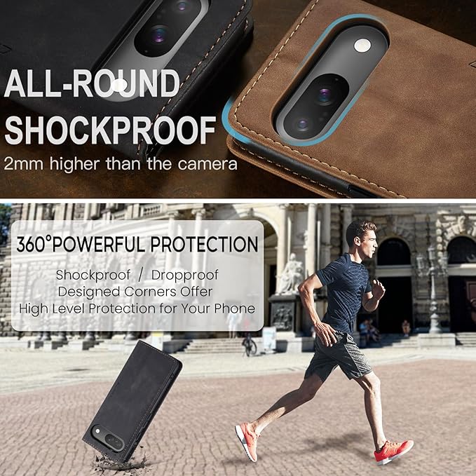 for Google Pixel 9 / Pixel 9 Pro Case, Flip Wallet Leather Case with Card Holder Magnetic Closure Shockproof Kickstand Protective Phone Cases Cover for Google Pixel 9 Pro,Black