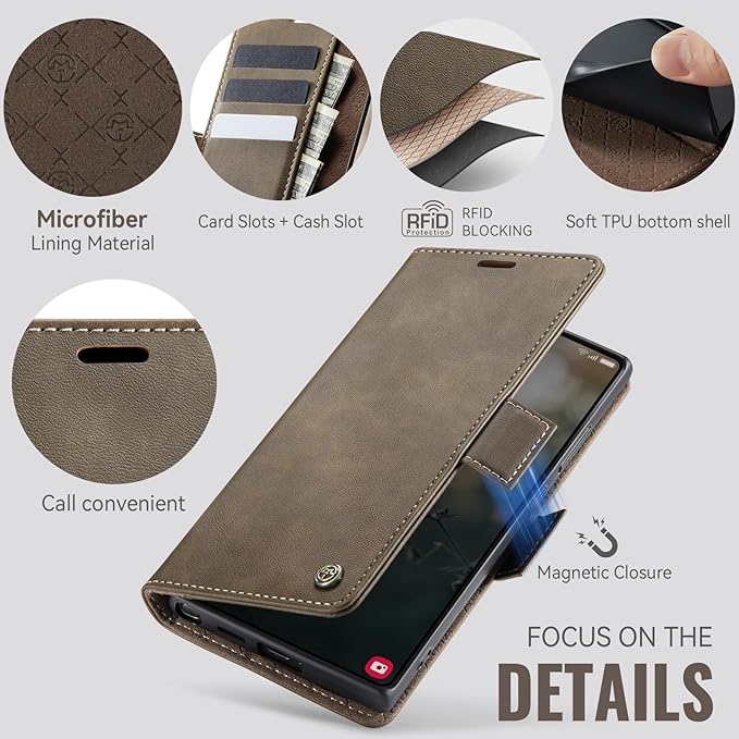 Wallet Case for Samsung Galaxy S22 Ultra Leather Wallet Flip Cover with Card Holder, Kickstand, Magnetic Closure, RFID Blocking TPU Shockproof Phone Case Compatible with S22 Ultra, Coffee
