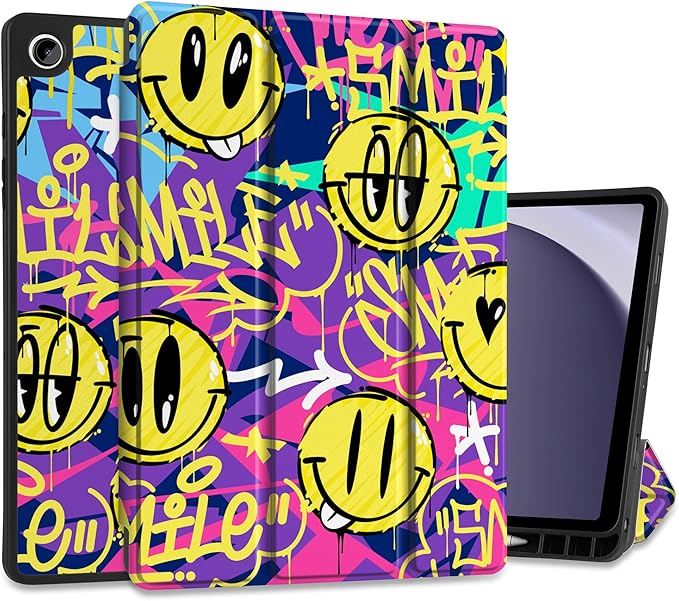 MEEgoodo Case for Samsung Galaxy Tab A9 Plus 11 inch Cover 2024 2023 with S Pen Holder, A9+ Smart Tablet Cases with Leather Trifold Stand+Soft TPU Back Shell+Smart Auto Wake/Sleep, Art Graffiti Style