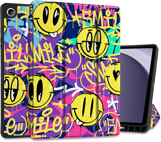 MEEgoodo Case for Samsung Galaxy Tab A9 Plus 11 inch Cover 2024 2023 with S Pen Holder, A9+ Smart Tablet Cases with Leather Trifold Stand+Soft TPU Back Shell+Smart Auto Wake/Sleep, Art Graffiti Style