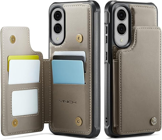 Vinich for Samsung Galaxy S25 Edge Wallet Case with Card Holder, RFID Blocking Credit Slots Kickstand Shockproof Phone Cover for Women Men, Gray