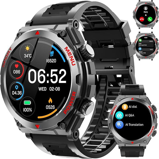 Military Smart Watches for Men(Answer/Make Calls), 1.52" HD Fitness Watch, AI Built-in,Heart Rate Sleep Monitor, AI Face,100+ Sport Modes, Text, IP68 Waterproof Smartwatch for Android iOS