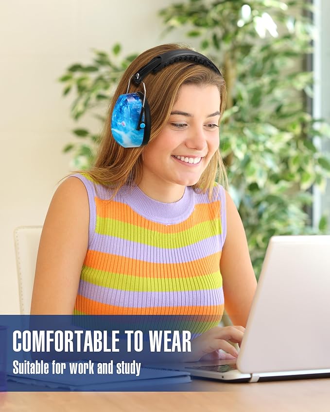 12 Pcs Hearing Protection Ear Muffs NRR 28dB Noise Reduction Headphones Shooting Ear Protection Earmuffs (Starry Sky Blue)