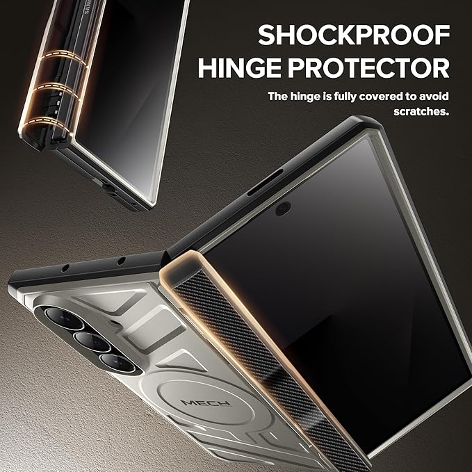 TONGATE for Galaxy Z Fold 7 Case with Privacy Screen Protector, [Compatible with MagSafe][Anti Spy] Shockproof Phone Case, Built-in Stand & Belt Clip & Hinge Cover for Samsung Z Fold 7 2025 8", Tigray