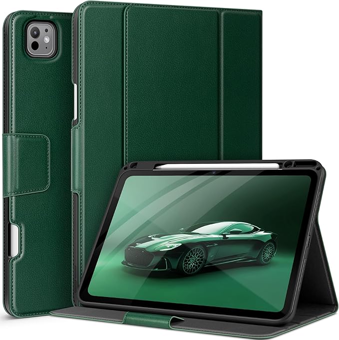 auaua Case for iPad Pro 13 Inch 2024 (M4), with Pencil Holder and Pocket, Multiple Viewing Angles, Magnetic Closure, Auto Sleep/Wake (Green)