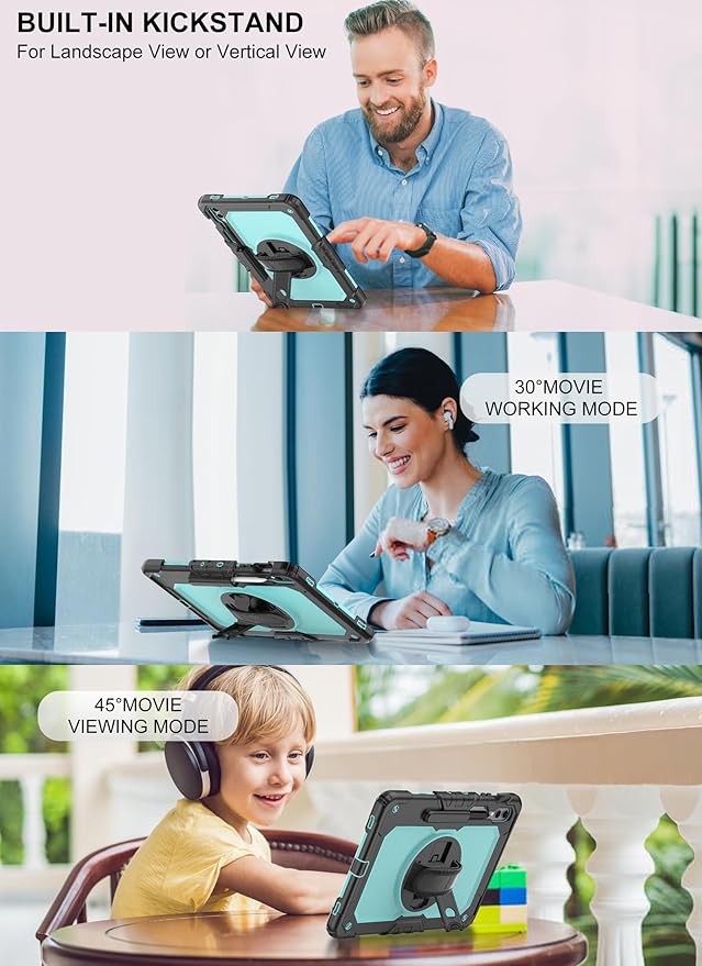 Tablet Case Compatible with Samsung Galaxy Tab S10 Plus 2024/S9 FE+/S9 Plus 5G Case 12.4-inch 2023,with Tempered Glass Screen Protector,Rotating Kickstand, Shoulder Strap (SkyBlue)