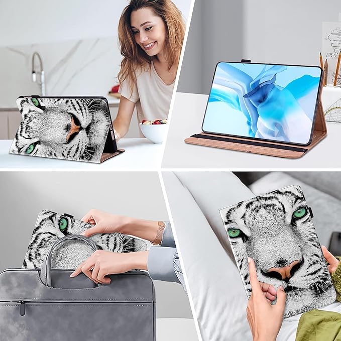 Tablet Case for Lenovo Tab Plus 11.5 Inch 2024, Multi-Angle Viewing Premium PU Leather Case with Hand Strap & Card Slots/Holder for 11.5" Lenovo Tab Plus 2024 Release - White Tiger