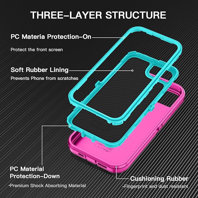for iPhone 16e Case [Compatible with MagSafe] Shockproof 3-Layer Full Body Protection [Without Screen Protector] Rugged Heavy Duty Cover Case for Apple iPhone 16e 6.1" 2025,Rose Red/Green