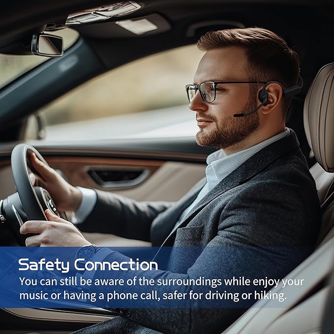 Bone Conduction Headphones Bluetooth with Mic, Noise Cancelling Open-Ear Sweatproof Bone Conducting Headsets Microphone Wireless for Work, Sports,Call, Meeting Headphones