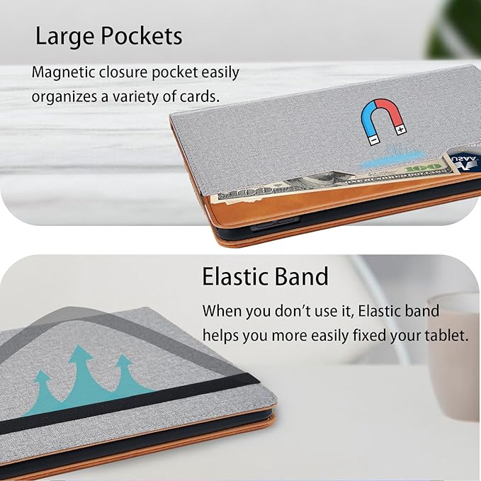 Case for Samsung Galaxy S10 Fe Plus 13.1 inch with S Pen Holder, PU Leather with Hand Strap Folio Flip Cover for Galaxy S10 FE+ with Pockets Auto Sleep/Wake for Man Woman, Grey