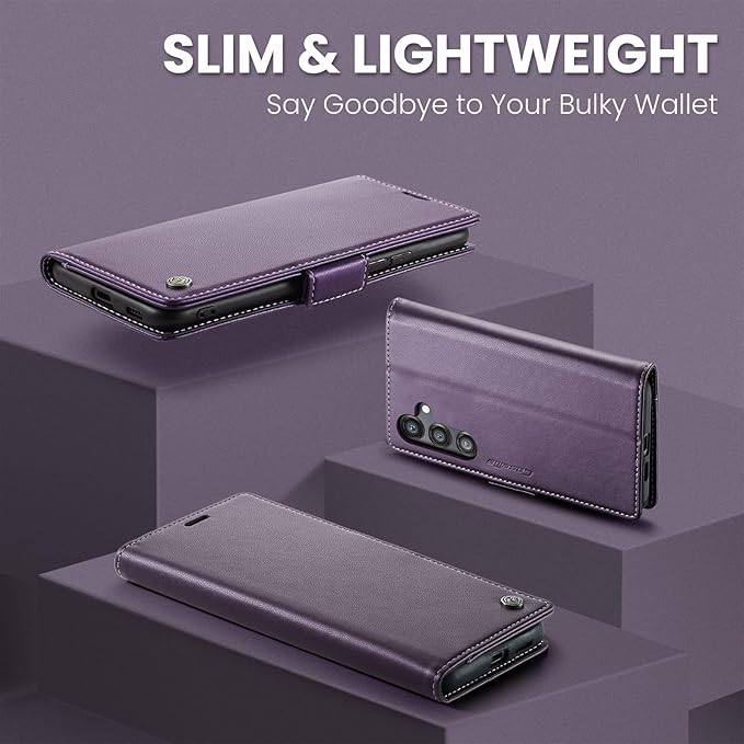 AUPAI for Samsung Galaxy S24 Wallet Case with Credit Card Holder, PU Leather RFID Blocking Folio Flip Kickstand Magnetic Clasp Protective Phone case for Women Men Purple