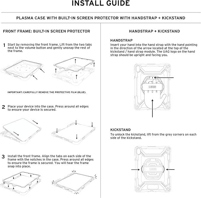 URBAN ARMOR GEAR UAG Designed for iPad 11" A16 11th Gen 2025, 10.9" 10th Gen 2022 Case w/Built-in Screen Protector A3354 A3355 Rugged Protective Cover w/Kickstand & Hand Strap, Plasma Orange/Black