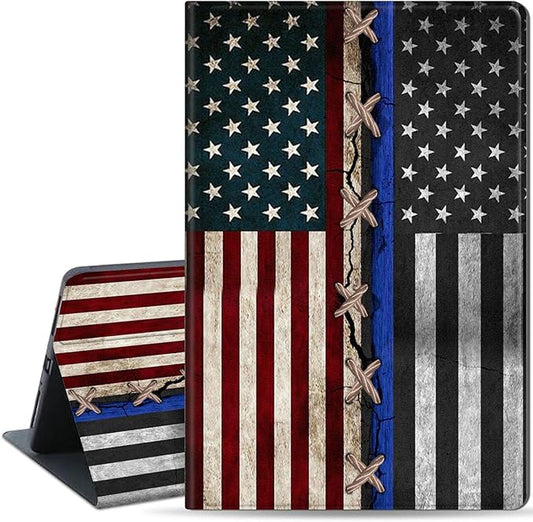 Slim Case for Samsung Galaxy Tab S10 FE / S9 FE 5G 10.9" & Tab S9 11", PU Leather Protective Cover, Multi-Angle Stand, Auto Sleep/Wake, American Flag