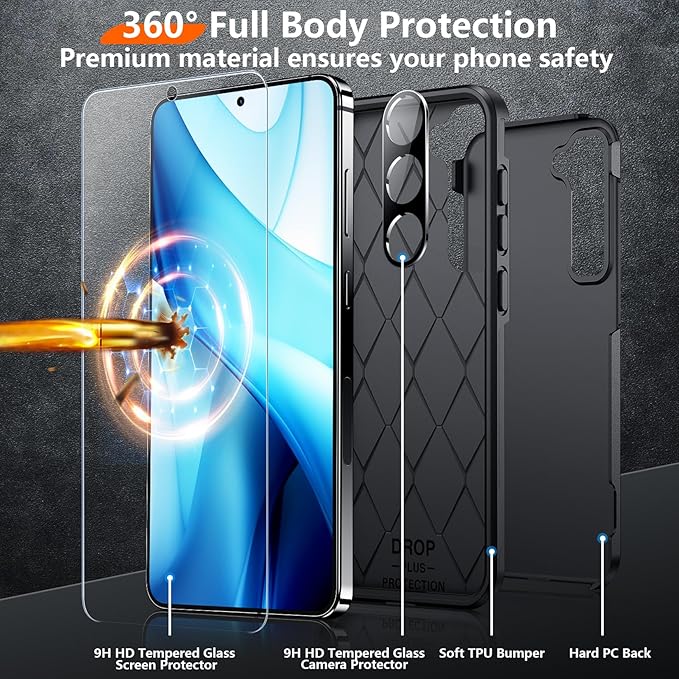 Red2Fire for Samsung Galaxy S25 Case, [Military Grade Drop Protection] Heavy Duty Full Body Shockproof Protection Non-Slip Phone Case for S25 Case 6.2 inch,Black