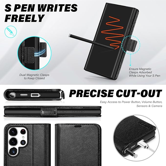 TUCCH Wallet Case for Galaxy S25 Ultra, Magnetic PU Leather Stand [RFID Blocking] Card Slots Protective Folio Cover with [TPU Shockproof Interior Case] Compatible with Galaxy S25 Ultra, Textured Black