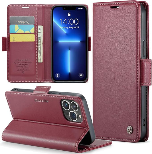 for iPhone 13 Pro Case, Premium PU Leather Wallet Case Flip Cover with [RFID Blocking][Card Holder][Stand Function] Shockproof Protective for iPhone 13 Pro 6.1 inch, Red