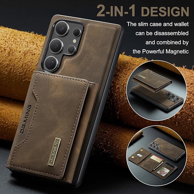 SZHAIYU M2 2 in 1 Detachable Leather Phone Cases for Samsung Galaxy S25 Ultra 5G Case Wallet with Card Holder Men 6.8'' (Coffee)