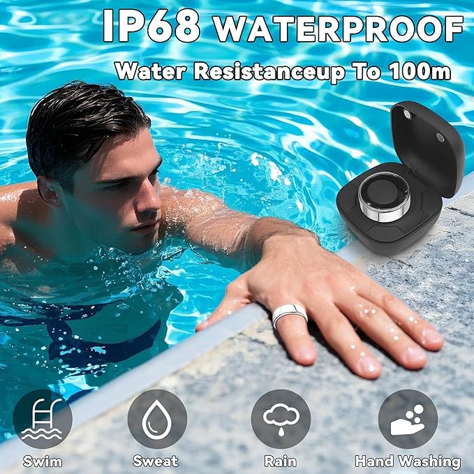 Smart Ring for Women Men with a Black Charging Box,Bluetooth Connection,Health Ring,IP68 Waterproof, Fitness Ring Tracks Heart Rate/Sleep/Steps/Sports Activities/Blood Oxygen(Silver 10)