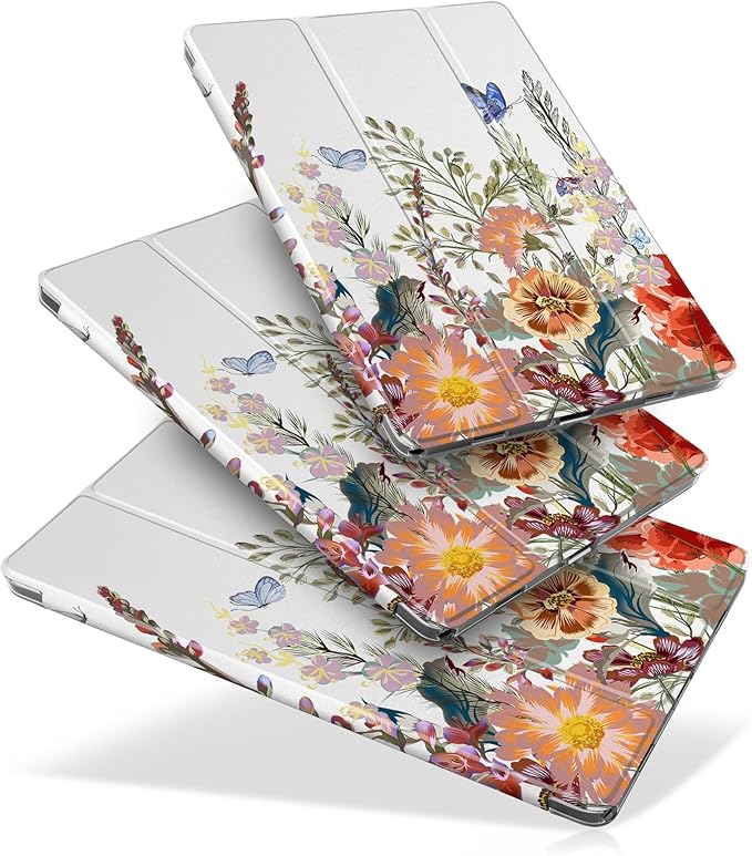 DONGKE Case for Samsung Galaxy Tab A9+/A9 Plus 11 inch 2024 2023 (SM-X210/X216/X218), Slim Stand Hard PC Translucent Back Shell Smart Cover, Auto Wake/Sleep - Floral Illustration