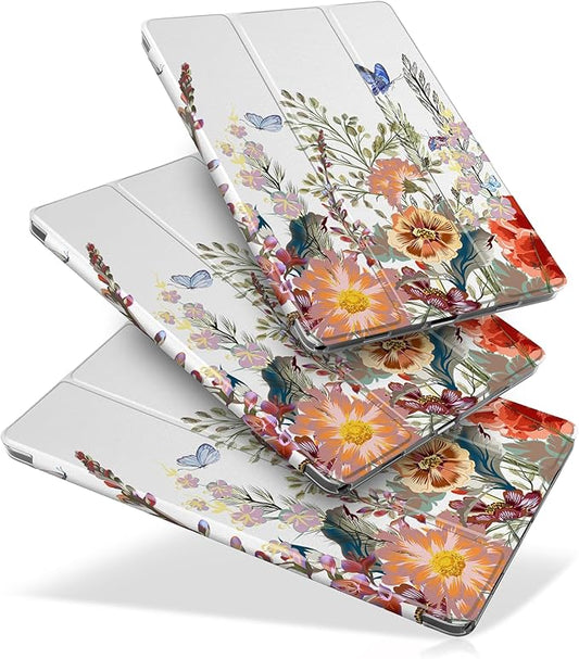 DONGKE Case for Samsung Galaxy Tab A9+/A9 Plus 11 inch 2024 2023 (SM-X210/X216/X218), Slim Stand Hard PC Translucent Back Shell Smart Cover, Auto Wake/Sleep - Floral Illustration