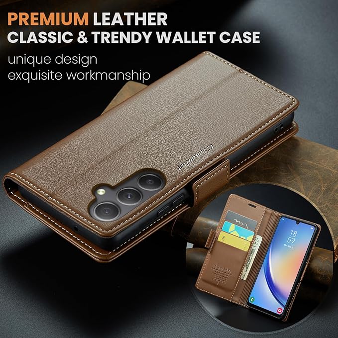 for Samsung Galaxy A34 5G Case, Premium PU Leather Wallet Case Flip Cover with [RFID Blocking][Card Holder][Stand Function] Shockproof Protective for Samsung Galaxy A34 5G, Brown
