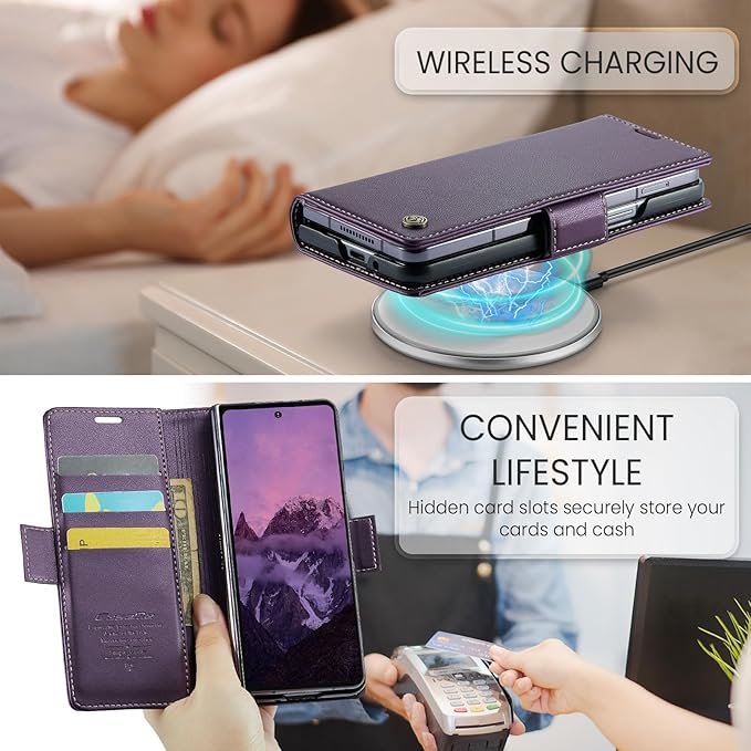 for Samsung Galaxy Z Fold 7 Case, Premium PU Leather Wallet Case Flip Cover with [RFID Blocking][Card Holder][Stand Function] Shockproof Protective for Samsung Galaxy Z Fold 7, Purple