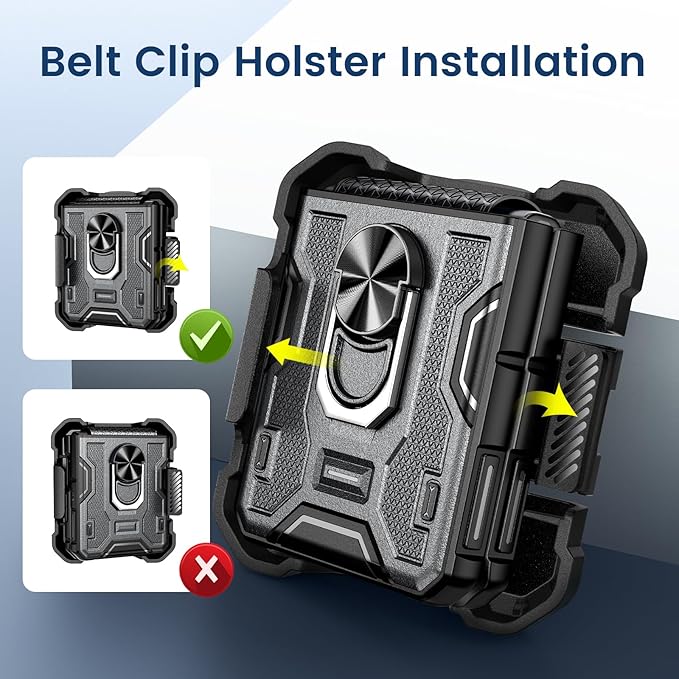 VEGO for Galaxy Z Flip 5 Case with Stand, 360°Ring Magnetic Ring Kickstand & Belt Clip Holster & Camera Screen Protector & Hinge Protection, Shockproof Cover - Grey