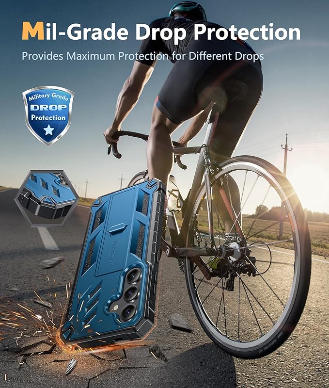 FNTCASE for Samsung Galaxy S24 Case: Military Grade Shockproof Protective Phone Cover with Kickstand | Rugged Full Drop Proof Protection | Dual Layer Matte Textured TPU Cases - 6.2 inches (Blue)