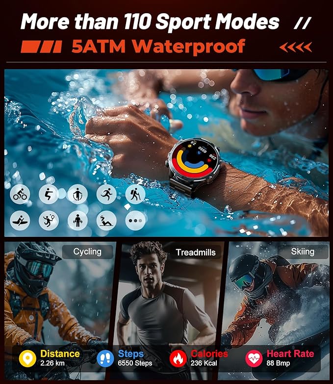 SUNKTA Smart Watch for Men,1.85" HD/800mAh Battery Smart Watches for Android/iOS (Bluetooth Call Answer/Calls) Fitness Tracker with Heart Rate/Sleep Tracking/Blood Oxygen Black