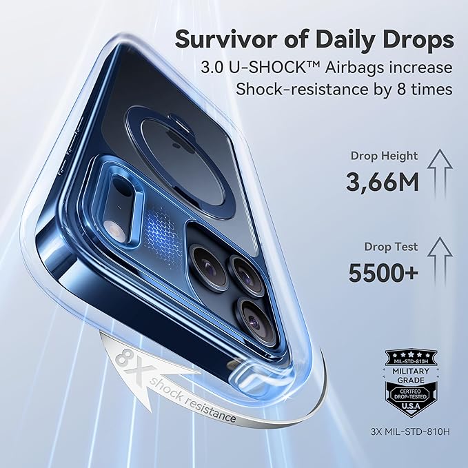 CASEKOO Deep Blue for iPhone 17 Pro Max Case with 360 Spin Magnetic Stand [Fit for MagSafe][17FT Military Protection] Slim Polished for iPhone 17 Pro Max Case with Stand 6.9'', Deep Blue