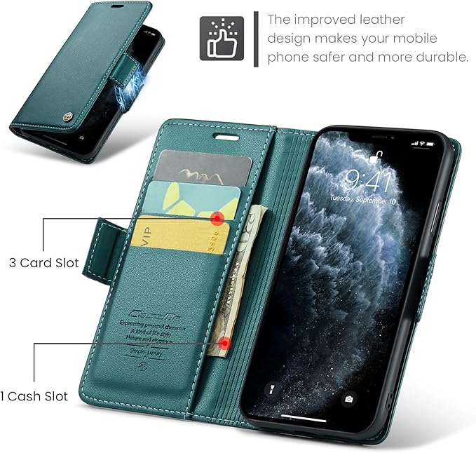 for iPhone 11 Pro Max Case, Premium PU Leather Wallet Case Flip Cover with [RFID Blocking][Card Holder][Stand Function] Shockproof Protective for iPhone 11 Pro Max, Blue-Green