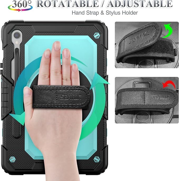 SEYMAC stock Case for Samsung Galaxy Tab S10 Lite / S10 FE / S9 FE 5G / S9 Tablet Case 10.9''/ 11'' Protective with Screen Protector, Pen Holder, 360 Rotate Stand, Hand Strap, Shoulder Strap, SkyBlue1