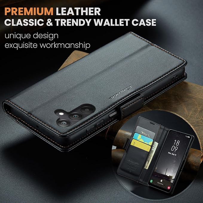 for Samsung Galaxy A25 5G Case, Premium PU Leather Wallet Case Flip Cover with [RFID Blocking][Card Holder][Stand Function] Shockproof Protective for Samsung Galaxy A25, Black