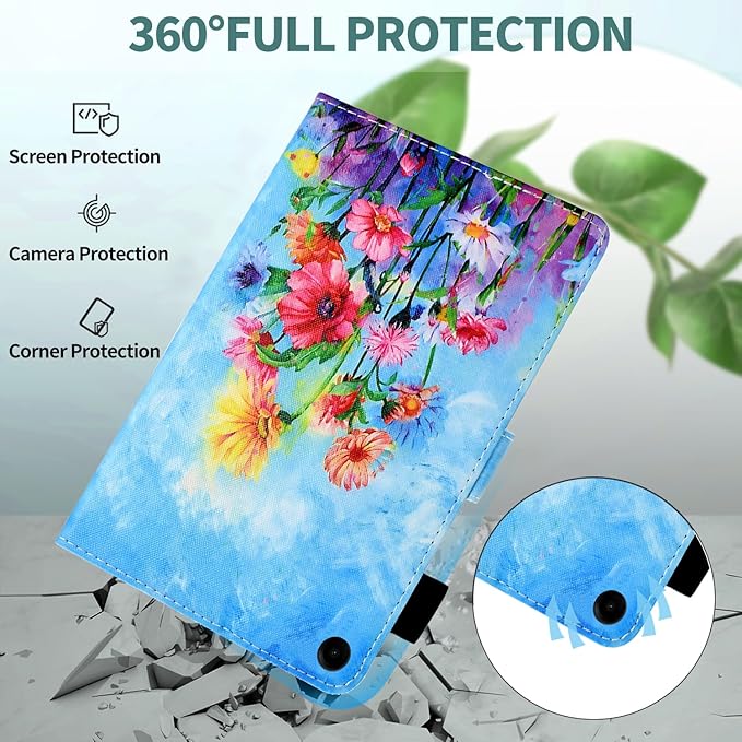 KEROM Case for Samsung Galaxy Tab A9+ Plus 11 Inch 2024 2023 (SM-X210/X216/X218), Slim PU Leather Stand Case Protective Cover for Galaxy Tab A9+/A9 Plus Tablet, Auto Wake/Sleep - Garden