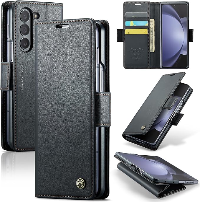 for Samsung Galaxy Z Fold 5 Case, Premium PU Leather Wallet Case Flip Cover with [RFID Blocking][Card Holder][Stand Function] Shockproof Protective for Samsung Galaxy Z Fold 5, Black