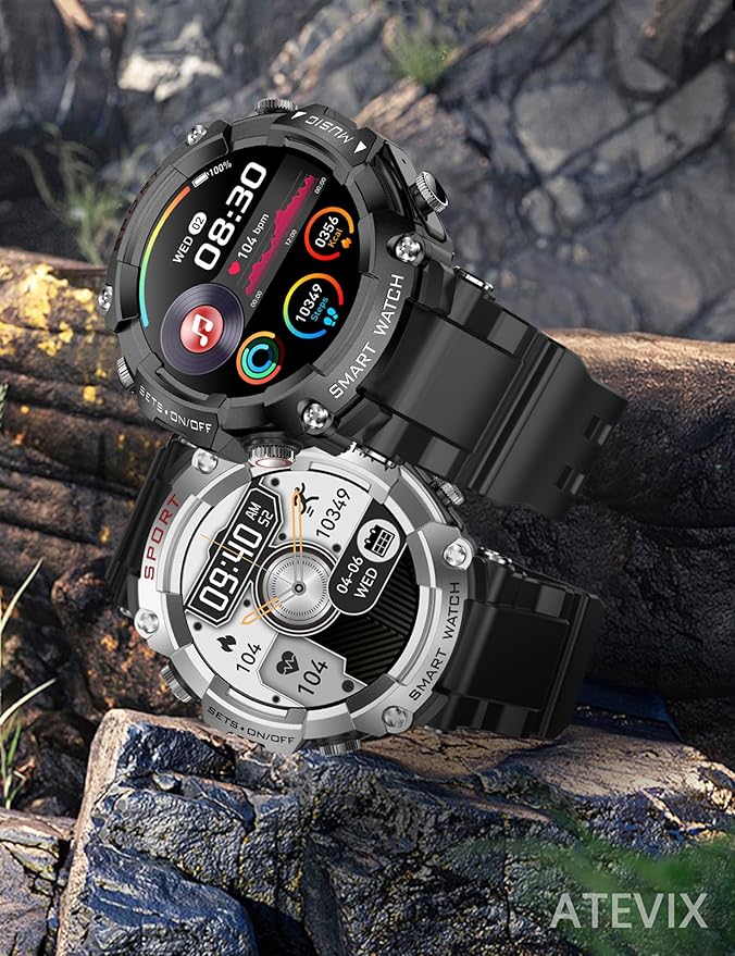 Smart Watch with Earbuds, 1.52" HD Screen Smartwatch for Men, Rugged Military Bluetooth Call Fitness Tracker,3 in 1 Bluetooth Watch with Local Music,Sleep Monitor,Heart Rate