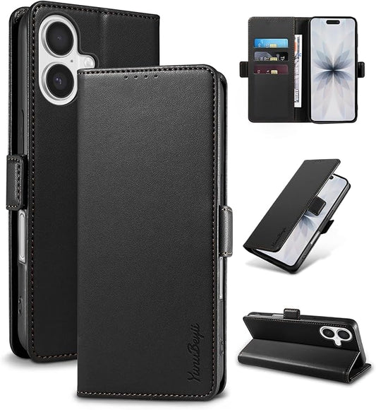 Wallet Flip Case for iPhone 17 5G - [RFID Blocking] Luxury PU Leather Card Holder Magnetic Phone Cover with Kickstand,Shockproof Protective Case,Black