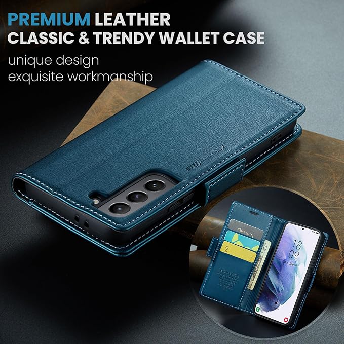 Case for Samsung Galaxy S21 Plus Wallet Case, RFID Blocking PU Leather Flip Folio Cover Card Holder Kickstand Shockproof Phone Case Compatible with Samsung Galaxy S21 Plus, Blue