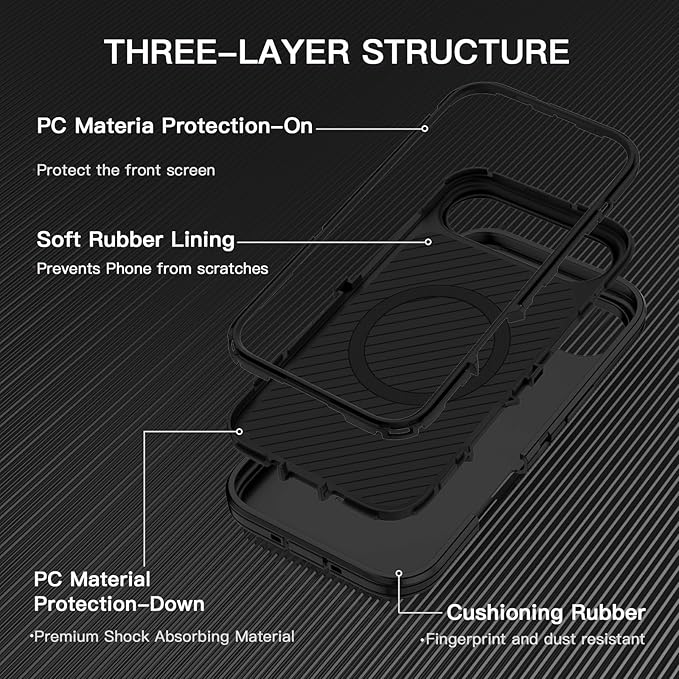 for iPhone Air Case/iPhone 17 Air Case [Compatible with MagSafe] Shockproof 3-Layer Full Body Protection [Without Screen Protector] Rugged Heavy Duty Cover for Apple iPhone Air 6.5",Black