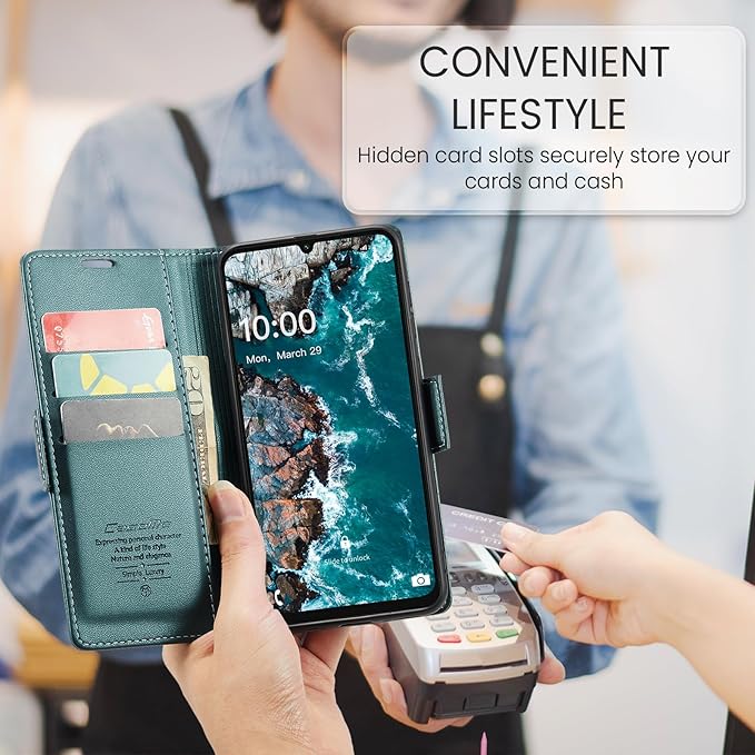 for Samsung Galaxy A16 5G/4G Case, Premium PU Leather Wallet Case Flip Cover with [RFID Blocking][Card Holder][Stand Function] Shockproof Protective for Samsung Galaxy A16, Blue-Green