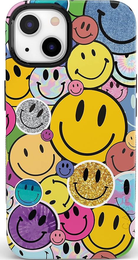 Casely iPhone 14 Case | All Smiles | Smiley Face Sticker | Compatible with MagSafe | Bold Protective Design