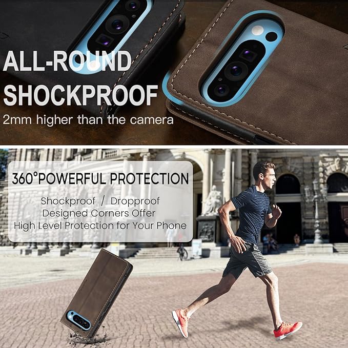 for Google Pixel 9 Pro XL Case, Flip Wallet Leather Case with Card Holder Magnetic Closure Shockproof Kickstand Protective Phone Cases Cover for Google Pixel 9 Pro XL,Coffee