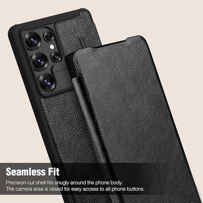 Nillkin for Samsung Galaxy S25 Ultra Wallet Case with Camera Cover, [Lens Protection] Premium Leather Slim Protective Shockproof Hard Cover Flip Phone Case for Galaxy S25 Ultra 6.9'' Black