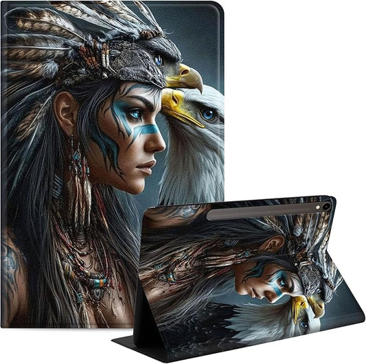 Case for Samsung Galaxy Tab S10 FE/ S9 FE 5G 10.9 Inch/Tab S9 11 Inch, Slim PU Leather Stand Cover with Auto Wake/Sleep, Multi-Angle Viewing & Shockproof, Native American Woman