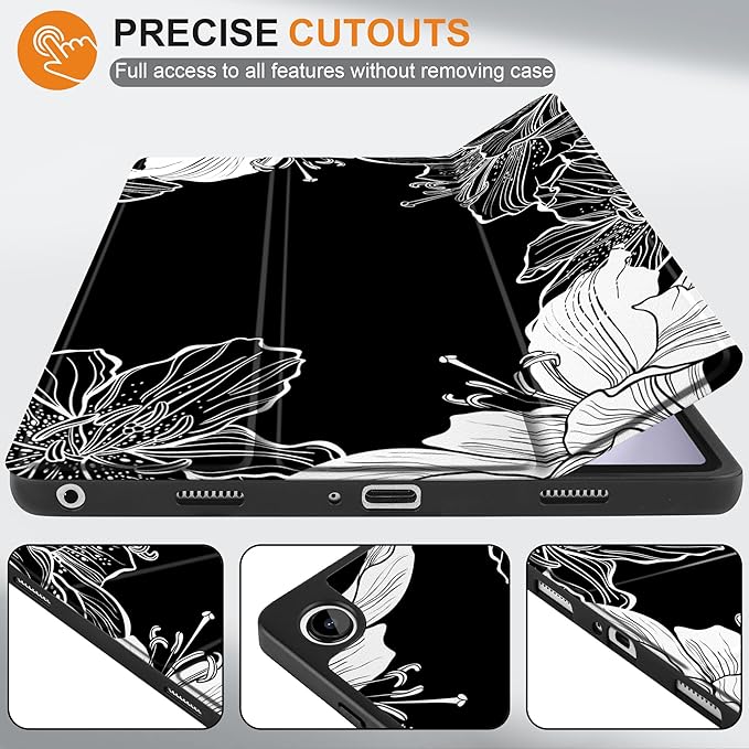 MEEgoodo Case for Samsung Galaxy Tab A9 Plus 11 inch Cover 2024 2023 with S Pen Holder, A9+ Smart Tablet Cases with Leather Trifold Stand+Soft TPU Back Shell+Smart Auto Wake/Sleep, Lily Floral