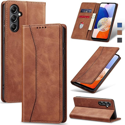 Jasonyu Flip Wallet Case for Samsung Galaxy A14 5G/4G,Leather Magnetic Folio Cover with Card Holder,Kickstand - TPU Shockproof Durable Protective Phone Case,Brown