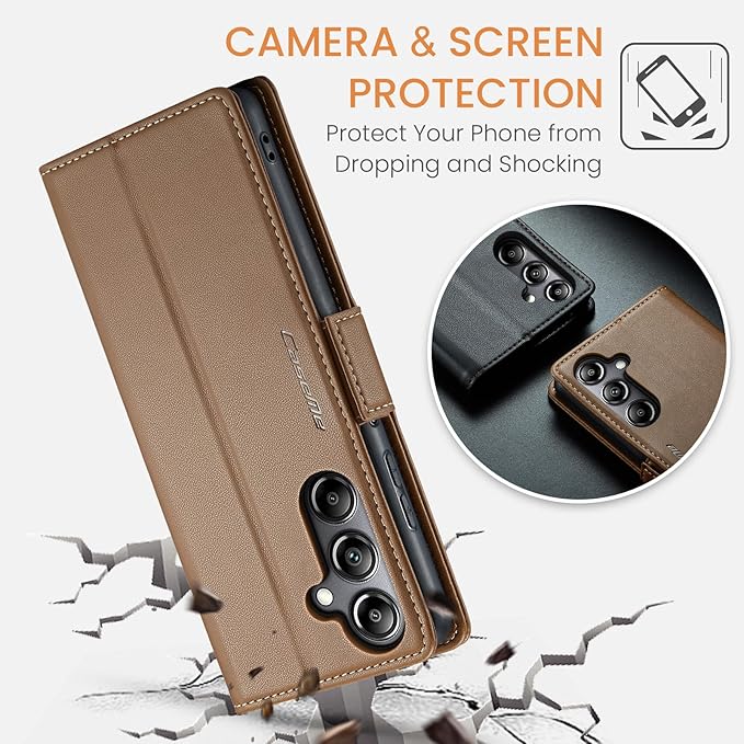 for Samsung Galaxy A05s Case, Premium PU Leather Wallet Case Flip Cover with [RFID Blocking][Card Holder][Stand Function] Shockproof Protective for Samsung Galaxy A05s, Brown