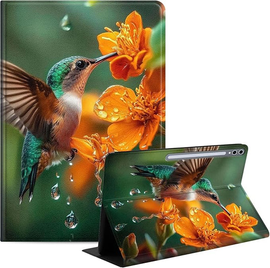 Case for Samsung Galaxy Tab S10 Plus/ S9 FE Plus/ S9 Plus 5G Tablet 12.4'', Slim PU Leather Stand Cover with Auto Wake/Sleep, Multi-Angle Viewing & Shockproof, Hummingbird