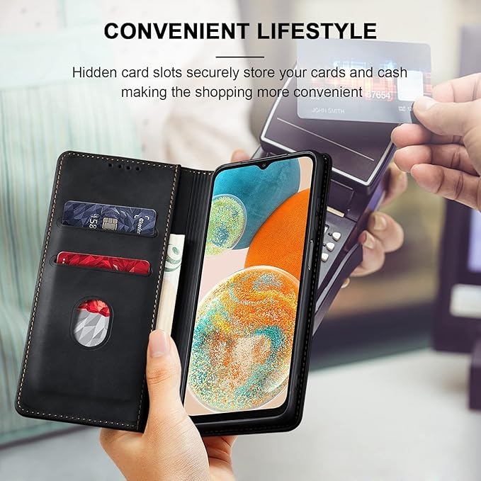 Jasonyu Flip Wallet Case for Samsung Galaxy A23 5G/4G,Leather Magnetic Folio Cover with Card Holder,Kickstand - TPU Shockproof Durable Protective Phone Case,Black