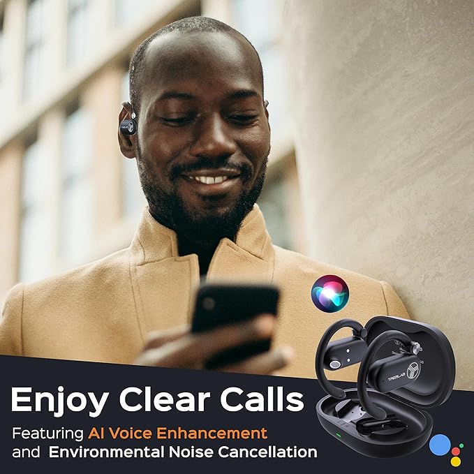 TREBLAB X-Open - True Open Ear Wireless Earbuds, Lightweight Comfort, Behind-Ear Fit, Immersive Sound, Dual Mic for Calls, 40H Playtime, Bluetooth Headphones Open Ear for Sports, Workout, Running